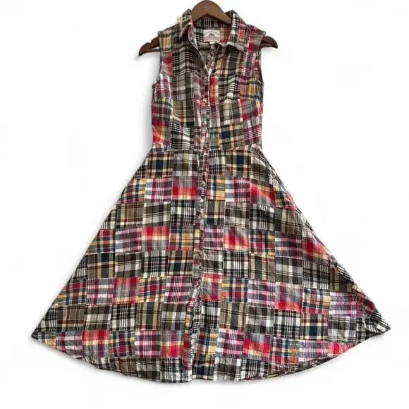 Kiel James Patrick Madras Patchwork Shirt Dress Summer Soirée Size 0 - Picture 2 of 7
